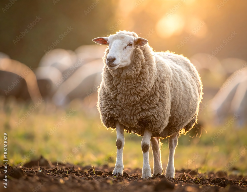Obraz premium Sunny shot of a sheep with others in the background