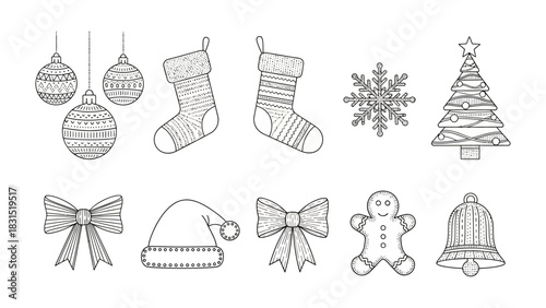 Festive Holiday Elements: A collection of meticulously designed holiday elements. The illustration showcases holiday decorations that evoke the festive spirit