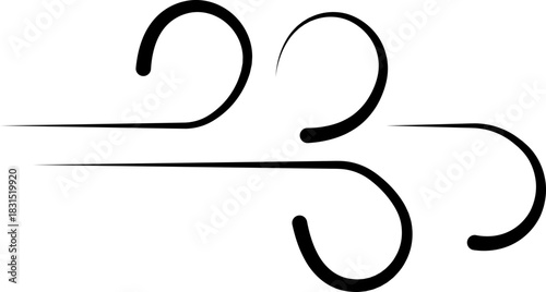 Black Wind Breeze Swirl Icon in Flat Line Style, Air Flow Symbol Pack with Abstract Curved Gust Shapes, Minimal Outline Weather Elements and Motion Lines Vector Illustration