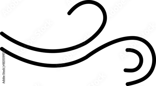 Black Wind Breeze Swirl Icon in Flat Line Style, Air Flow Symbol Pack with Abstract Curved Gust Shapes, Minimal Outline Weather Elements and Motion Lines Vector Illustration