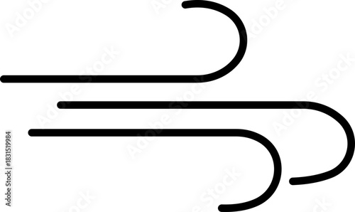 Black Wind Breeze Swirl Icon in Flat Line Style, Air Flow Symbol Pack with Abstract Curved Gust Shapes, Minimal Outline Weather Elements and Motion Lines Vector Illustration