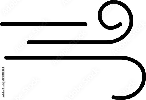 Black Wind Breeze Swirl Icon in Flat Line Style, Air Flow Symbol Pack with Abstract Curved Gust Shapes, Minimal Outline Weather Elements and Motion Lines Vector Illustration