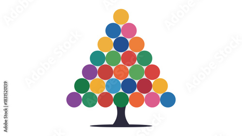 Festive Abstract Tree: A vibrant and modern representation of a Christmas tree, constructed from colorful spheres and a stylized tree trunk, symbolizing the joy and unity of the holiday season.