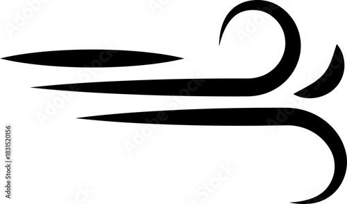 Black Wind Breeze Swirl Icon in Flat Line Style, Air Flow Symbol Pack with Abstract Curved Gust Shapes, Minimal Outline Weather Elements and Motion Lines Vector Illustration