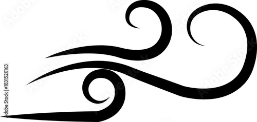 Black Wind Breeze Swirl Icon in Flat Line Style, Air Flow Symbol Pack with Abstract Curved Gust Shapes, Minimal Outline Weather Elements and Motion Lines Vector Illustration