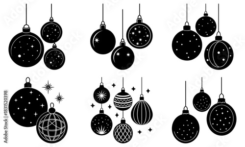 Festive Christmas ornaments dangling joyfully, perfect for holiday season designs, invitations, and winter celebrations, vector design element