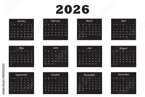 English calendar 2026 with numbers in circles, week starts on Sunday.