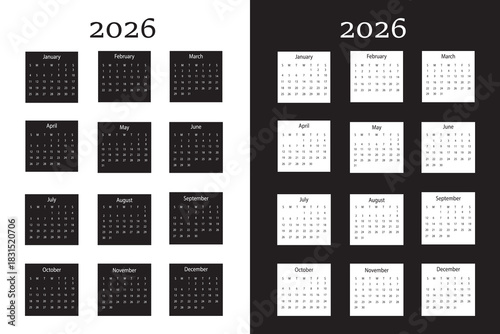 2026 year monthly office planner, calendar starts monday, two red weekends, white background, spanish months name