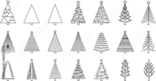 Seamless vector pattern set of Christmas trees and winter holiday decorations for new year celebration design