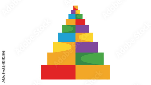 Colorful Pyramid: An artistic representation of a vibrant pyramid, composed of stacked blocks in an array of colors, standing against a backdrop of minimalism.