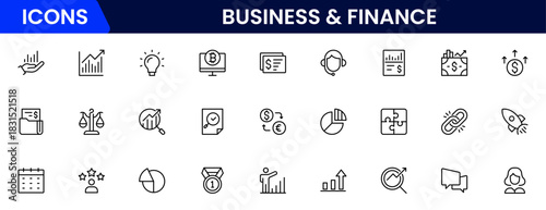 Business and Finance line icons collection. Big UI icon set in a flat design. Thin outline icons pack. Vector illustration