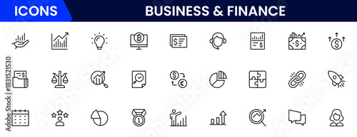 Business and Finance line icons collection. Big UI icon set in a flat design. Thin outline icons pack. Vector illustration