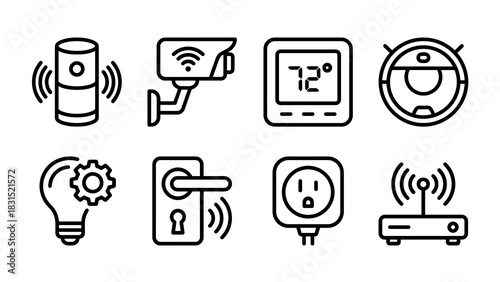 Smart home internet of things devices icon set outline style