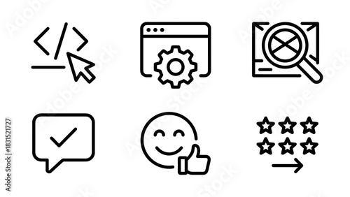 Web development, feedback, and user interface flat line icons