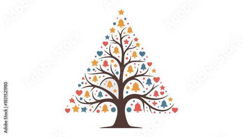 Festive Tree: A whimsical holiday scene, a joyful Christmas tree adorned with ornaments and stars, radiating warmth and excitement.