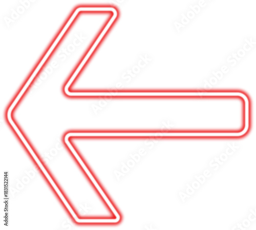 Red color bright light neon arrow pointer pointing left with glowing effect for stylish designs