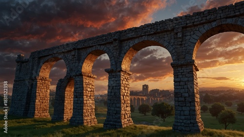 AI-generated concept art of a large stone bridge