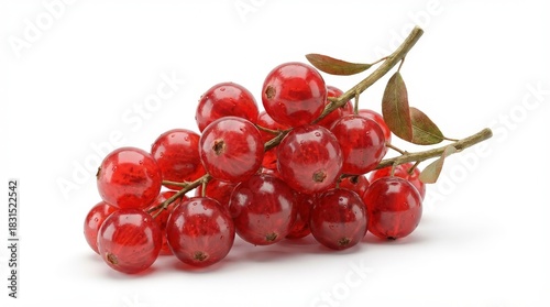 Vibrant Red Currant Cluster Isolated on White Background.