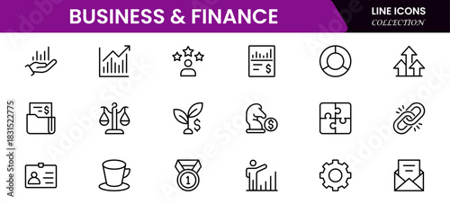 Business and Finance line icons collection. Big UI icon set in a flat design. Thin outline icons pack. Vector illustration