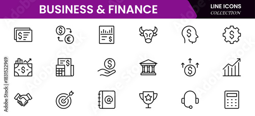 Business and Finance line icons collection. Big UI icon set in a flat design. Thin outline icons pack. Vector illustration