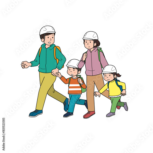 避難する家族のイラスト