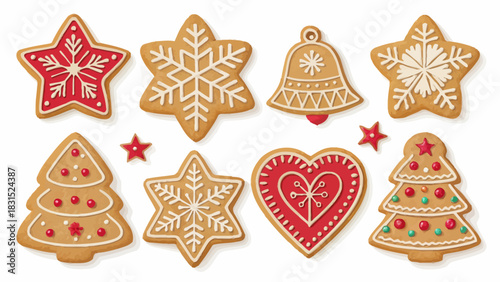 Vector christmas a collection of christmas gingerbread cookies including stars trees a bell and a heart shape cookie
