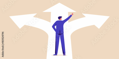 Businessman at a crossroads making a decision about the future