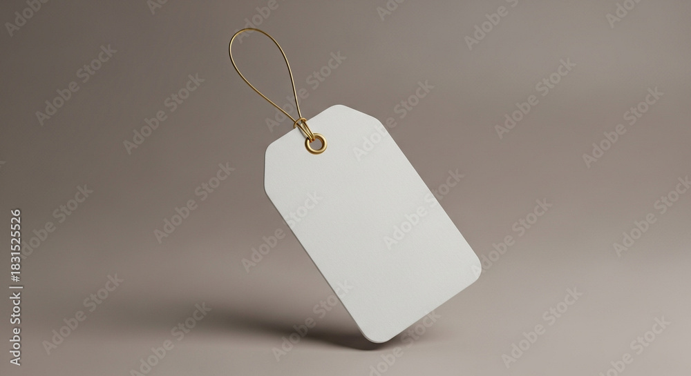 Fototapeta premium Blank price tag hanging against neutral background 