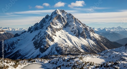 Majestic Snowy Mountain Peak in Winter Landscape
