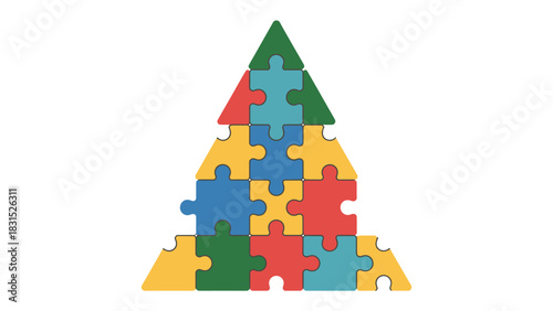 Puzzle Pyramid: Colorful puzzle pieces interlock to form a vibrant pyramid, symbolizing collaboration and the process of piecing together a complex whole.