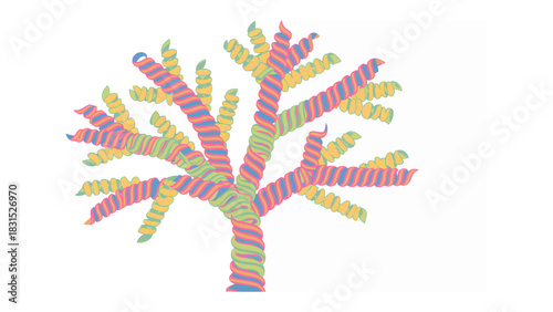 Whimsical Tree Illustration: A captivating and vibrant illustration of a tree featuring colorful trunks and branches, designed with an imaginative, artistic flair. 