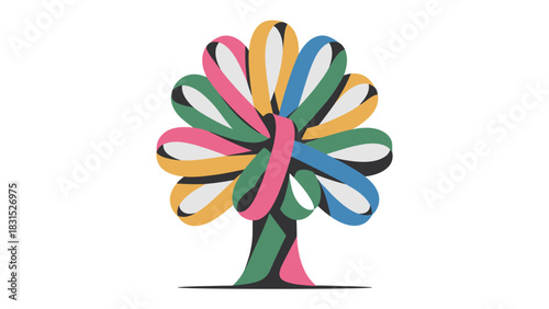 Colorful Tree of Life: A vibrant illustration depicts a stylized tree of life, its branches formed by colorful ribbons.