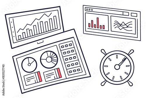 Digital dashboards and data visualization tools with a clock icon Keywords: data, dashboard, analytics