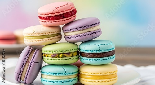 Colorful Stack of Delicious French Macarons