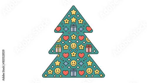 Festive Tree of Joy: An artistic rendition of a Christmas tree adorned with cheerful ornaments, symbolizing the joy and spirit of the holiday season.