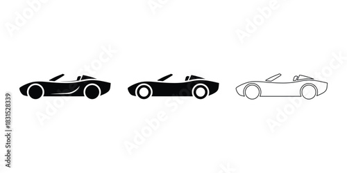 Vector convertible sports car icons in black and white