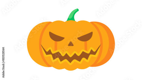 Classic carved halloween pumpkin illustration, vibrant orange color with spooky glowing eyes and jagged smile, festive and eerie symbol for autumn holiday celebrations and trick-or-treating fun