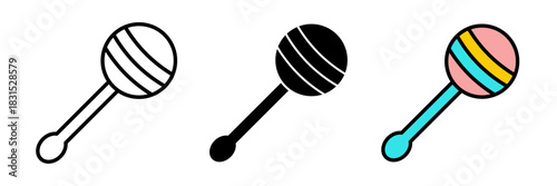 Rattle icon usually depicted as a handheld toy with a handle and round top, symbolizing infants, play, or early childhood.
