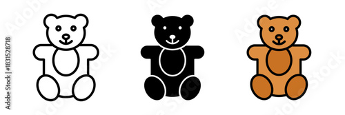 Teddy bear icon usually depicted as a soft toy bear, symbolizing childhood, comfort, or gifts for children.