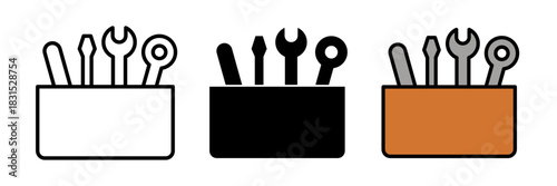 Toolbox icon usually depicted as a container with tools inside, symbolizing repair, maintenance, or DIY work.