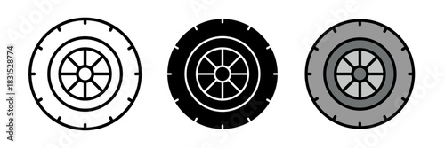 Tire icon typically shown as a circular wheel with treads, symbolizing vehicles, automotive parts, or transportation.