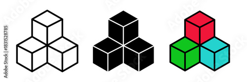 Toy blocks icon usually depicted as stacked or interlocking cubes, symbolizing play, children, or early learning.