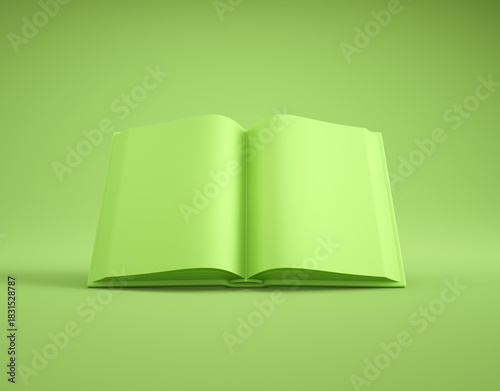 Green open book floating in...