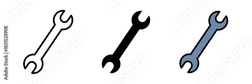 Wrench icon typically shown as an adjustable or open-end tool, symbolizing repair, fixing, or mechanical work.