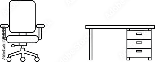 Office chair and desk vector icon depicting modern workspace furniture and a professional setting