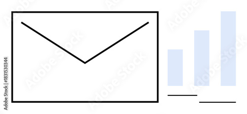 Email communication. Envelope symbol with simple bar chart indicating business growth through email communication. Email marketing boosts efficiency and engagement. Ideal for marketing, analytics