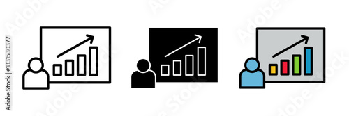 Business pitch icon typically shown as a person presenting, a megaphone, or a briefcase with a chart, symbolizing pitching ideas or proposals.