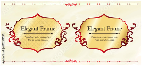 高級感のあるエレガンスなフレームセット、装飾デザイン、飾り罫、上品な背景、金、赤