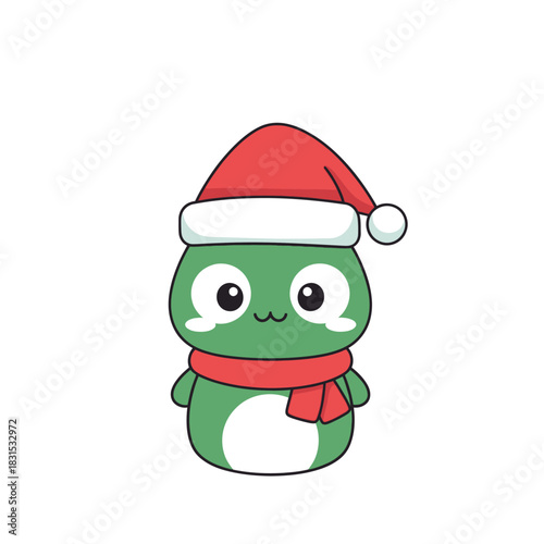 Festive amphibian cartoon character celebrating Christmas with winter holiday attire and charm