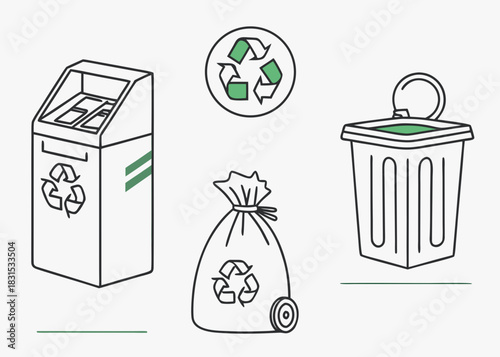 Recycling bin trash can recycling symbol and trash bag icons waste bin garbage can